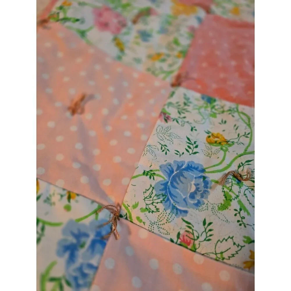 Vintage Shabby Chic Pink Cottagecore Patchwork Throw Blanket